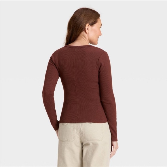 Universal Thread Brown Ribbed scoop neck Top Size Medium - Picture 3 of 8
